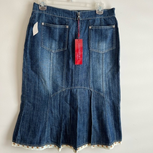 Nwt Vintage Glensport Collection Jean Denim Skirt Ruffle Bottom Pockets Size 6 - Picture 2 of 7